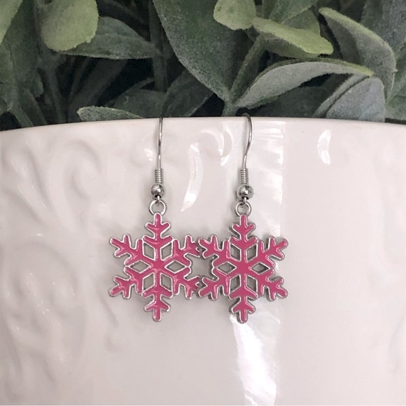 New Winter Snowflake Dangle Drop Handmade Earrings Christmas Holiday Unique Gift - Picture 3 of 6